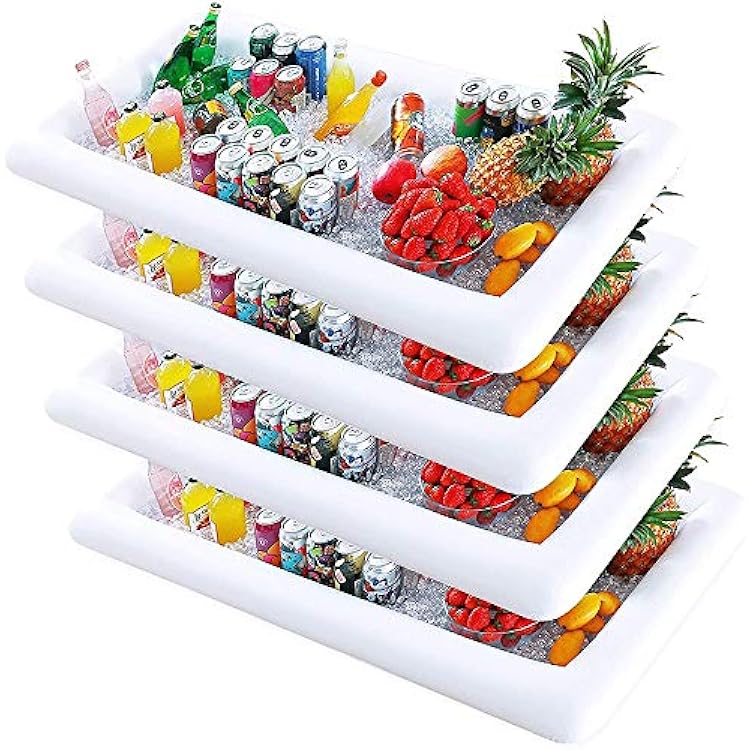 Inflatable Serving Bar Salad Ice Tray Food Drink Containers 4 PACK, Inflatable Party Cooler Blow Up Food Chiller, Inflatable Ice Bar