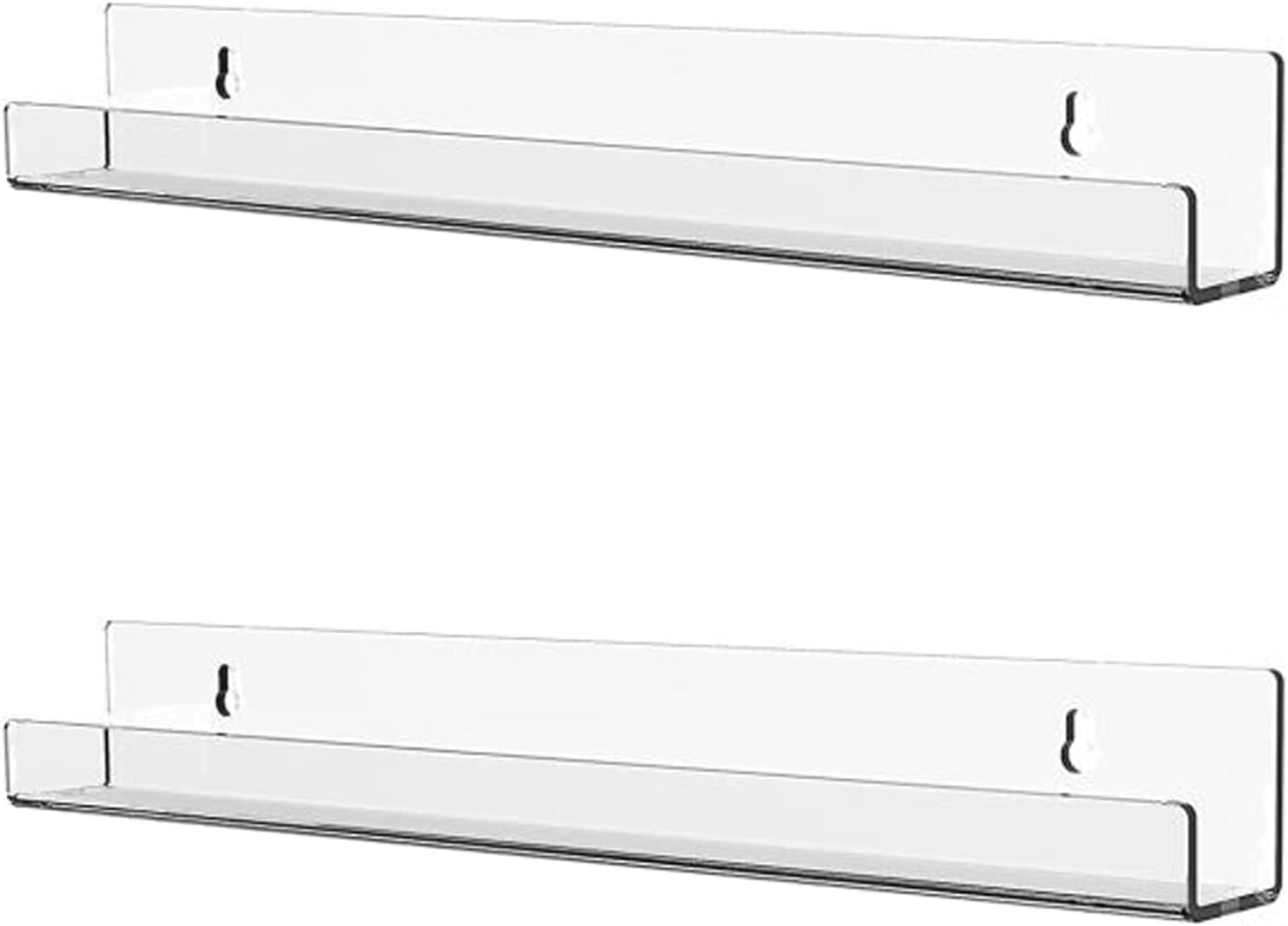 Cq acrylic 15 Clear Floating Bookshelf for Kids Room - Invisible Hanging Wall Mounted U Shaped Shelf, Modern Display for Books,Picture Ledge Display,Vinyl Records Wall Shelf,Toy Storage,Pack of 2