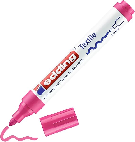 edding 4500 Textile Marker - neon Pink - 1 Pen - Round Nib 2-3 mm - Permanent Fabric Markers for Drawing on Textiles, wash-Resistant up to 60 C - Marker pens for Fabric Lettering