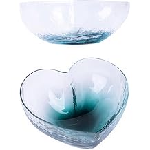 VoOqo Soup Bowls,Ramen Bowls, Heart Shaped Glass Bowl Blue Heart Snack Bowls Dessert Serving Bowl Heart Bowl for Salad Dessert,9cm,2 pcs (Color : 15cm)