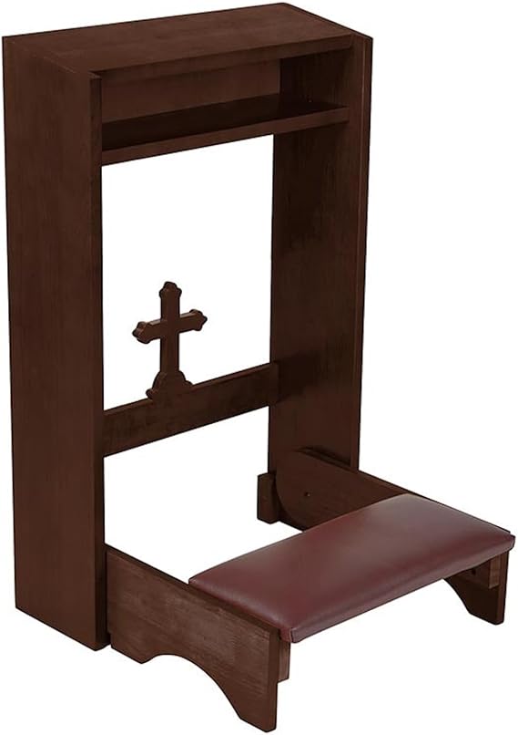 Solid Maple Folding Padded Kneeler with Cross, Walnut, Cross Emblem