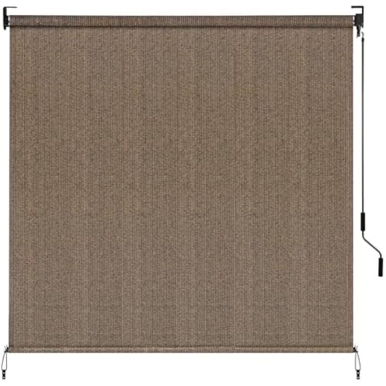 LIFERUN Outdoor Roller Sun Shade 8 W x 6 H, HDPE Shade Cloth for Patio Pergola, Aluminum Tube with Cordless Wand Crank Operation, Sunshade for Outdoor Patio, Porch, and GardenCoffee