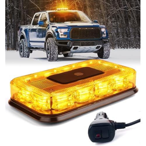 LUMENIX 12 Rooftop Strobe Beacon Light 72 LED Magnetic Emergency Flashing Warning Caution Mini Lights Bar for Construction Vehicles Snowplow Tow Work Trucks Postal Mail Cars Patent Design - Amber