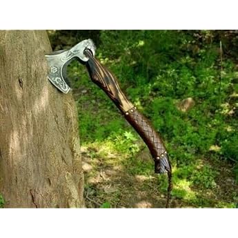 Viking Axe High Carbon Steel Blade Hand Forged Hunting Camping Ax Ashwood Handle Viking Bearded Outdoor Axes Hatchet Axe Tomahawk Gift Wood Splitting AX Xmas Birthday Gift Axes with Sheath