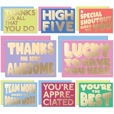 S&O Employee Appreciation Cards for Coworkers - 8 Designs - Assorted Thank You Cards with Envelopes - For Office Staff Recognition, Work Anniversary & Gratitude - Staff Appreciation, 4x5.5