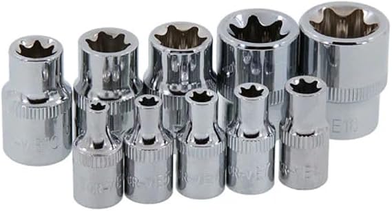 Neilsen CT0732 10pc Star Socket Set 1/4in & 3/8in Drive E4–E18 Chrome Vanadium with Socket Rail