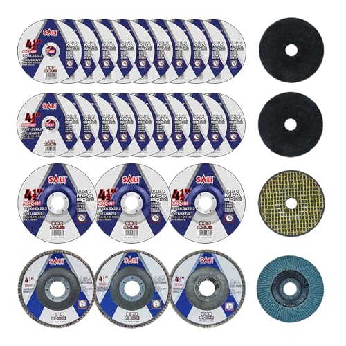 SALI 26pcs Grinding & Cutting Wheels 4.5 Set,Angle Grinder Wheel Set,20pcs Cut Off Wheels,3pcs Grinding Wheel,3pcs 4.5 Flap Discs, with 78 Arbor for Angle Grinder for Cutting Grinding