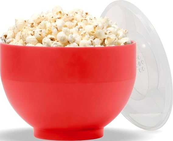 W&P Microwave Silicone Popper Maker | Red | Collapsible Bowl w/Built in Measuring, BPA, Eco-Friendly, Waste Free, 9.3 Cups of Popped Popcorn