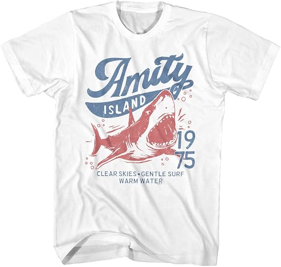 American Classics Jaws Amity Island Shark Movie 1975 T Shirt White