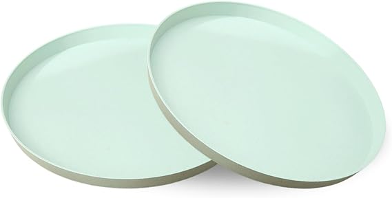 Incauca 2 Pack Round Plastic Serving Tray Platter, 13 Inch Lightweight Wheat Straw Food Tray, Tea Tray for Party, Reusable Restaurant Fast Food Holder for Cup Cake Snack Fruits (Green)