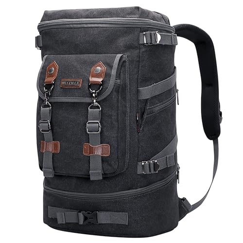 WITZMAN Travel Backpack for Men Women Canvas Backpack Carry on Luggage Rucksack Convertible Duffel Bag Large A568 Black