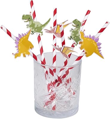 Boland 50062 6 Pack Dinosaur Paper Straws, Length 20 cm, Eco-Friendly, Paper Straws, Cocktail, Beach, Garden, Party, Childrens Birthday Party, Theme Party