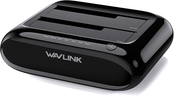 WAVLINK Dual Bay Hard Drive Docking Station - USB 3.0 to SATA I/II/III for 2.5" & 3.5" HDD/SSD with Fixed Bezel, Supports Offline Clone/Duplicator Function, Supports 2x20TB with UASP 6Gbps - Black