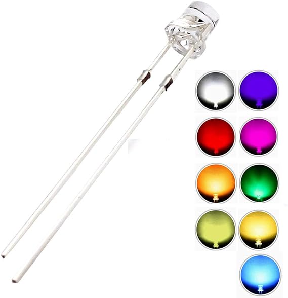 90 pcs(9 Colors x 10 pcs) 3mm Flat Top LED Lights Electronics Components Light Emitting Diodes Bright Lighting Bulb Lamps 20mA Water Clear Transparent Lamps (A) 9 Colors x 10pcs = 90pcs)