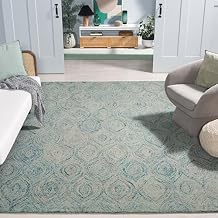 SAFAVIEH Area Rug 8x10 - Ikat Collection - Large - Ivory & Sea Blue, Handmade Wool, Ideal for Living Room, Bedroom, Office, Dining Space (IKT631A)