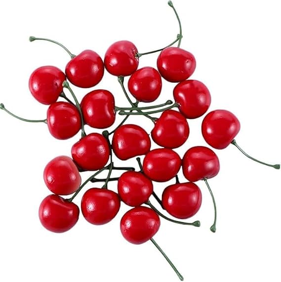 20 Pieces Artificial Red Cherries Artificial Fruit Decoration Simulation Cherry Model Lifelike Fruit Cherry Ornament Decoration for Home Kitchen Party Desk Decoration Photography