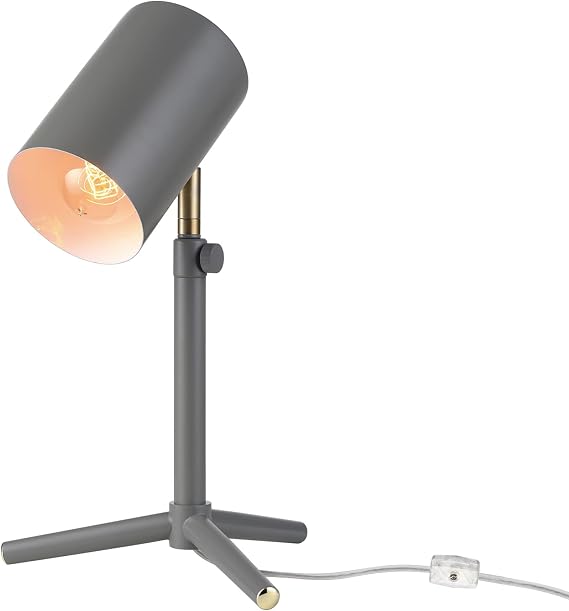 GLOBE Electric 30298 Pratt 18" Adjustable Height Desk Lamp, Matte Gray, Brass Pivot Joint, in-Line On/Off Rocker Switch