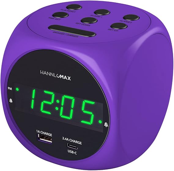 HANNLOMAX HX-702C Digital Clock with Dual USB Ports for Charging (Purple)