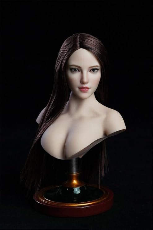 1/6 Scale Female Head Sculpt, 1/6 Mechanical Girl Facial Details Pale Skin Head Carved Model, Cold Facial Expression Head Accessory for 12inch Female Action Figure (Brown)