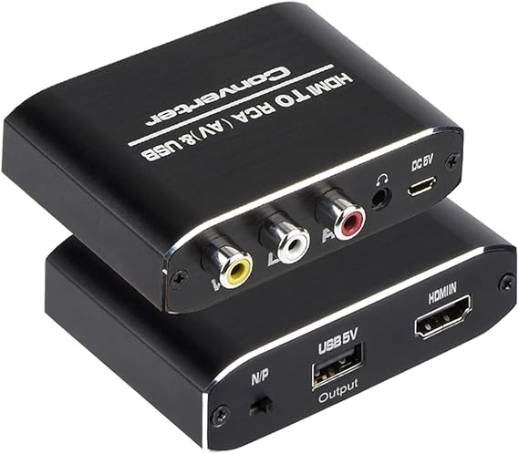 Wonlyus HDMI to RCA Converter, 1080P HDMI to AV 3RCA CVBs Composite Video 3.5mm Aux Audio Adapter Supports PAL/NTSC for TV Stick, PS3, PC, Laptop, Xbox, HDTV, DVD (Black,Aluminum Alloy Material)