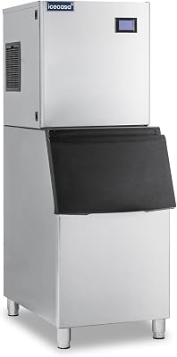 ICECASA Commercial Ice Maker Machine Stainless Steel 450lbs24H Ice with 220 lbs Storage Ice Maker Machine Capacity-Ideal for Hotels, Bars, Restaurants