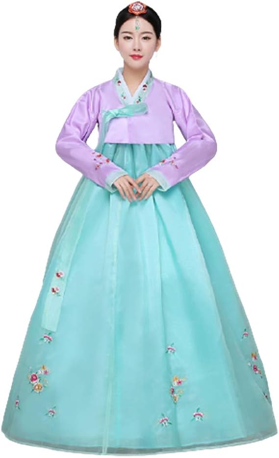 Generic Women Hanbok Dress Korean Traditional Dress Korean National Costumes Purple&Green L