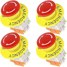4PCS Emergency Stop Push Button Switch Latching 22mm Mounting Hole Red Mushroom Cap 1NO 1NC with 60mm Emergency Stop Sign