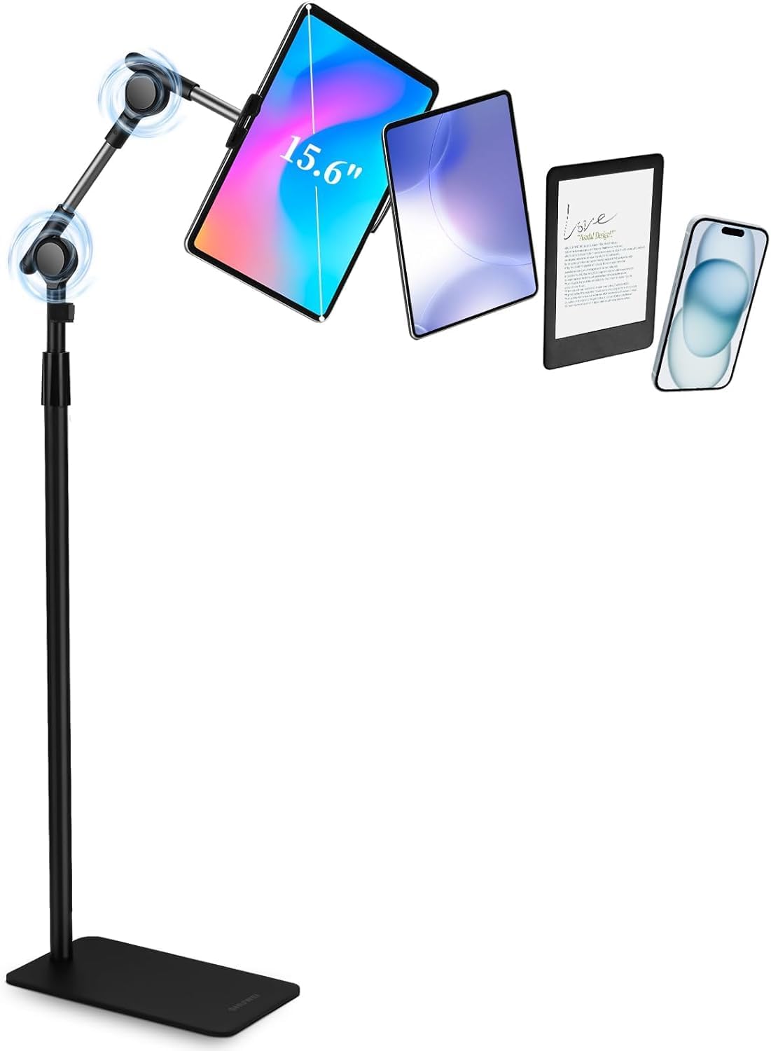 SHUWEI Tablet Stand Floor-Mounted, Uniquely Developed Automatic Locking Device, Freely Adjustable Height and Angle, Up to 180cm, Aluminum Alloy Folding Arm, 360-Degree Rotation, Body Weight 3.5kg