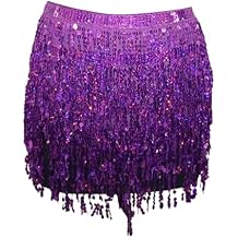 Women Sequins Belly Dance Skirt Rave Outfits Glitter Tassel Fringe Hip Scarf High Waist Shinny Party Mini Skirts