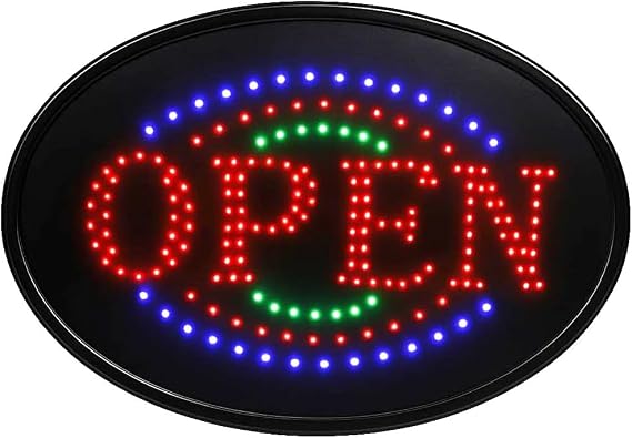 Jumbo 24" x 13" LED Neon Open Sign with Motion Bright Animated Business Window Display with Blue, Green & Red Lights Indoor Electric Storefront Sign with On/Off Switch & Hanging Chain