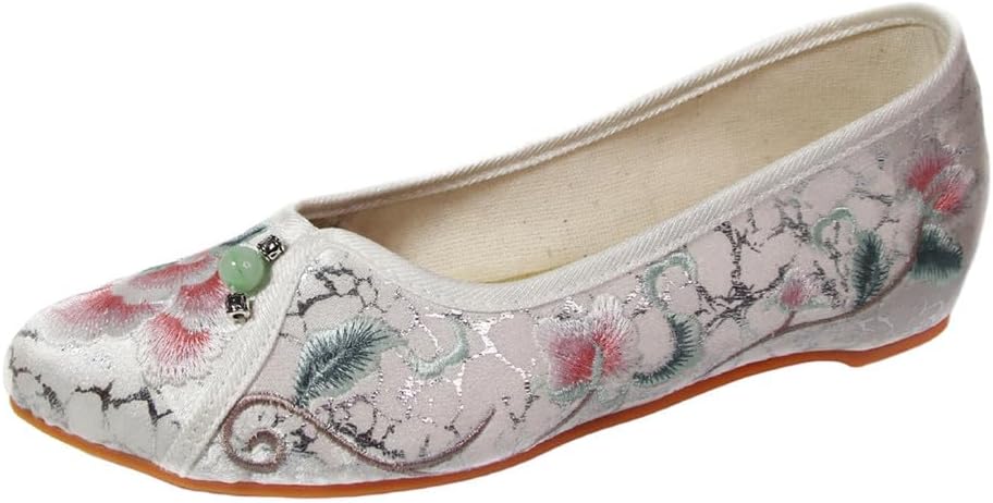 BININBOX Women's Retro Classic Ballet Flats Shoes Pointed Toe Slip On Comfortable Loafer Handmade Floral Embroidered Shoes for Women Mary Jane Flats Cheongsam Shoes