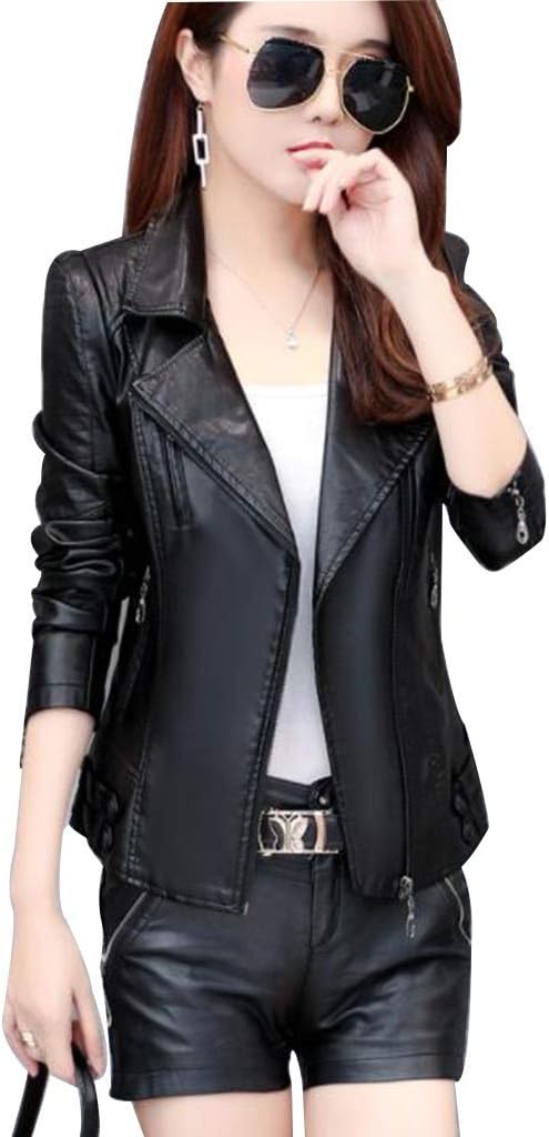 Women's leather jacket, Fes De Motoen CUIR pours FEMMES, EtAjustée by Fesde Courte, Nouvelle Fesdeen CUIR pour FEMMES Color: Black, Size : M