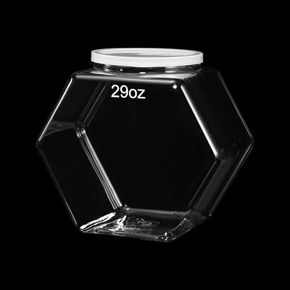 Uiifan 1 Piece Plastic Candy Jar with Lid Clear Fish Bowls Cookie Jar Hexagonal Containers for Snacks, Dog Food, Desk Pet, Craft and Sewing Supplies, Coffee Pod, Laundry Pod Storage Display(29 oz)