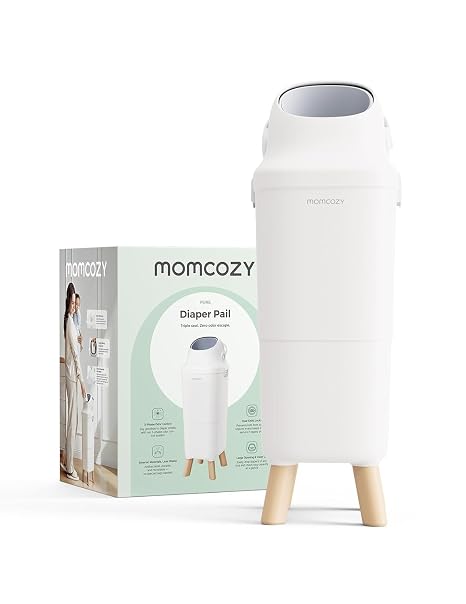 momcozy Nappy Bin with Triple-Seal Odor Control Fits Standard Trash Bags | Wide Opening, Ergonomic Height, Large Capacity with Viewing Window, Childproof Lock