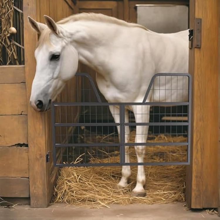 48 L 32 H Horse Stall Guard, Horse Stall Gates with Two-Way Door, Heavy Duty Stall Guards for Horses, Horse Stall Accessories for Stable and Racecourse