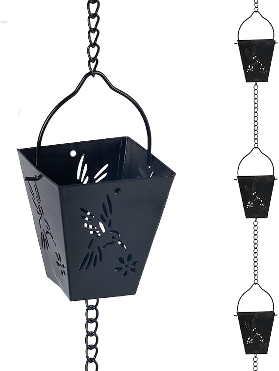 10.92ft Black Rain Chains for Outside Gutters, Eaves, Drainage