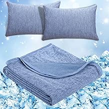 CHOSHOME 1 Pack Blue Cooling Blanket 60" X 80" and 2 Pack Cooling Pillow Cases 20" X 26", Bundle