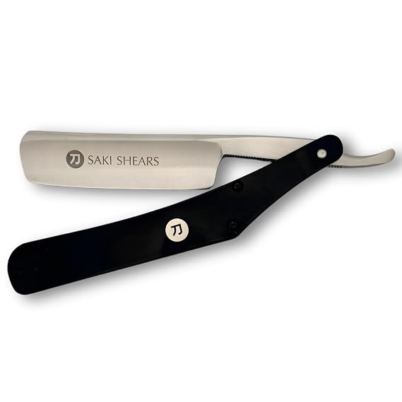 Saki Shears Black Straight Razor for Men - Professional Barber Shaving Razor with Matte Black Handle - Pre-Sharpened Traditional Cutthroat Razor for a Close, Smooth Shave