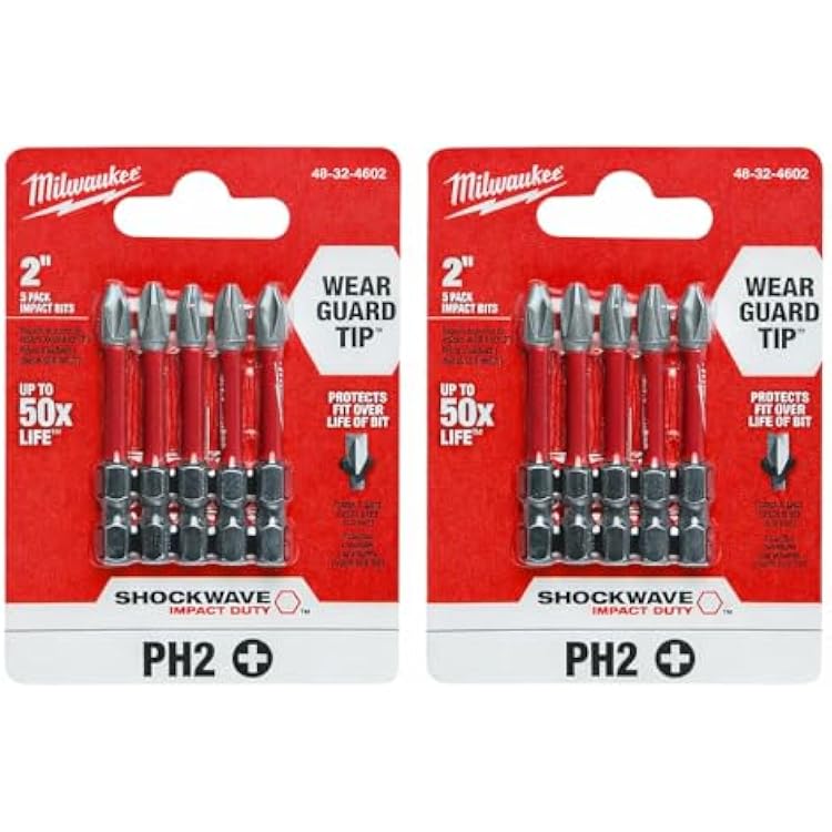 Milwaukee 48-32-4602 Power Bit, 2 Drive, Phillips Drive, 14 in Shank, Hex Shank, Steel, Sold as 2 Pack, 10 Count Total