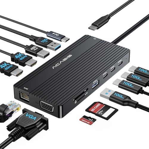USB C Docking Station Dual HDMI Monitor, Laptop Docking Station 3 Monitors, 2  4K HDMI1080p VGA100W PDEthernet3 USBC 10GbpsSDTFAudio Adapter, USB C Hub for DellLenovoHPThinkPadBlack