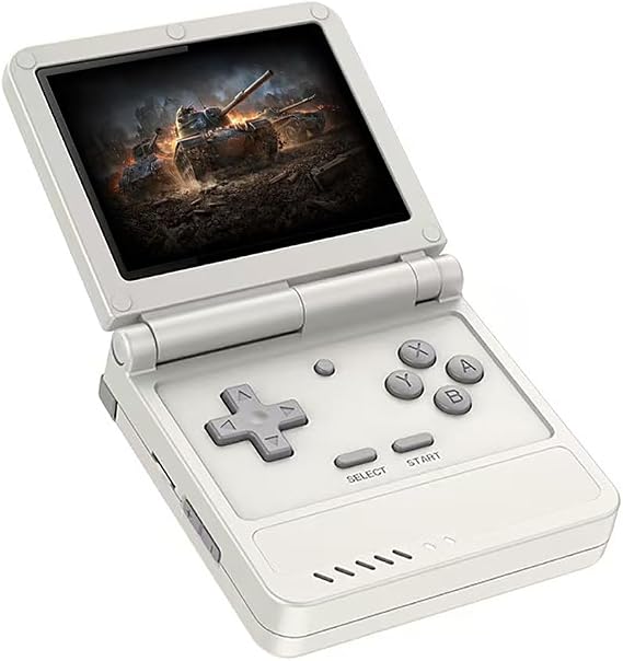 V90Sレトロ携帯ゲーム機、3.5インチ640*480 IPSスクリーンオープンソースLinuxシステム、All-winner 133 Plus CPU Armクアッドコア1.8GHzプロセッサ、ポータブルアーケードビデオゲーム機、日本語、英語、ポルトガル語、韓国語など多くの操作言語に対応、デュアルゲームカードスロット設計、折りたたみ収納可能 灰色, 64G