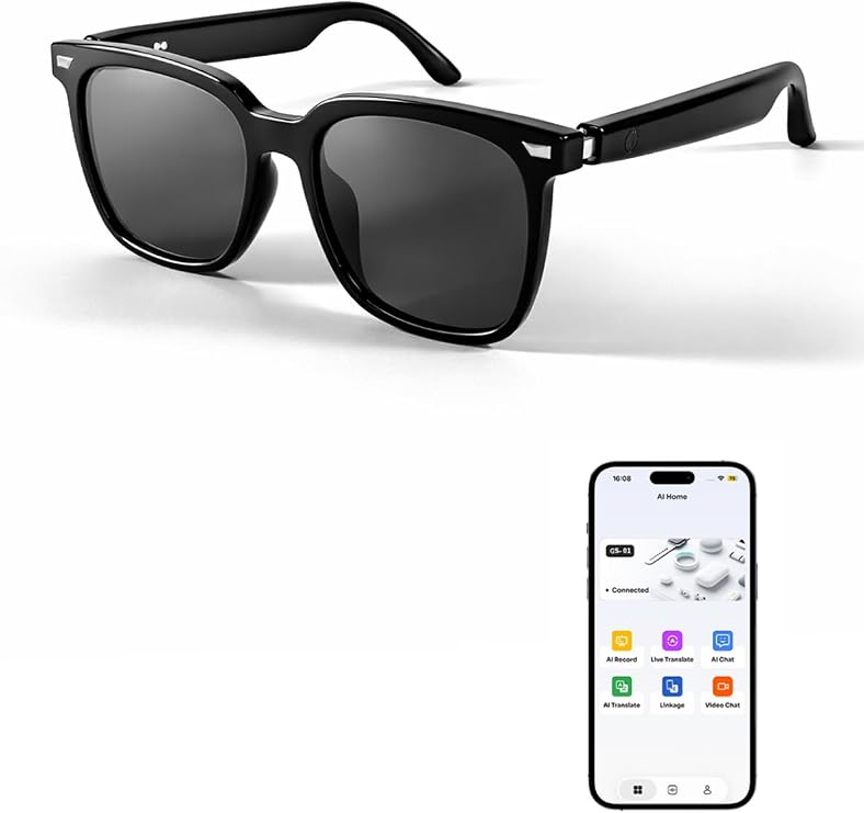 Smart Glasses Sunglasses for Men & Women, Bluetooth Glasses with Open-Ear Speaker, Smart Audio Sunglasses with UV400 Lenses, AI Assistant, Hands-Free Calls & Music for Driving, Cycling