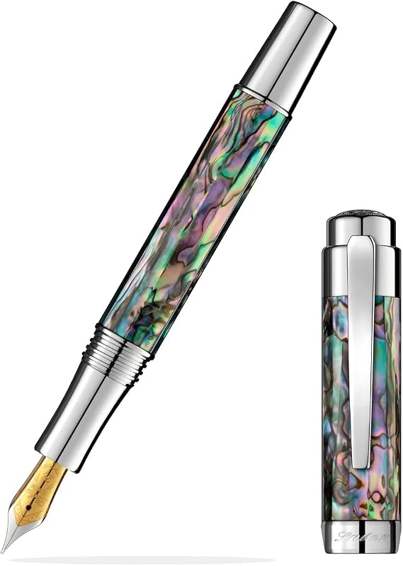 Laban Abalone Fountain Pen - Silver - Fine Nib