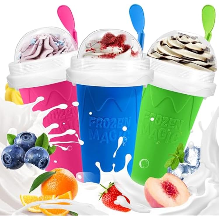 FANS-ONE 3 Pack Slushie Cup, DIY Magic Slushy Maker Cup, Cool Stuff Things for Juice Milk Yogurt Ice Cream, Quick Frozen Slushy Cups with Lids & Straw for Boys Girls Teens Kids BluePinkGreen