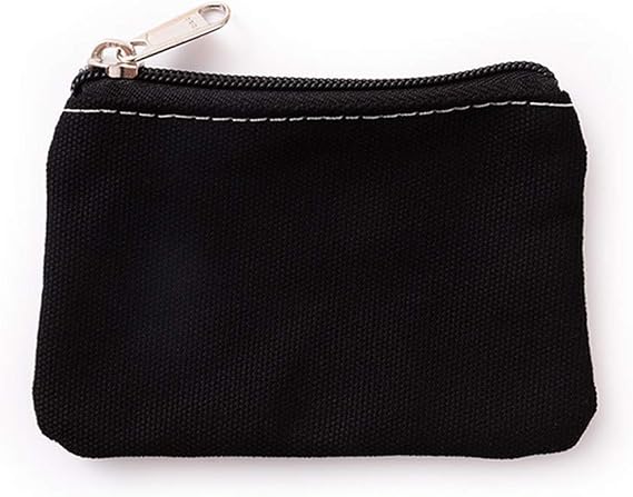 Hibate Small Canvas Coin Purse Holder Wallet Zip Pouch Money Purses Bag for Women Men Kids (Black)