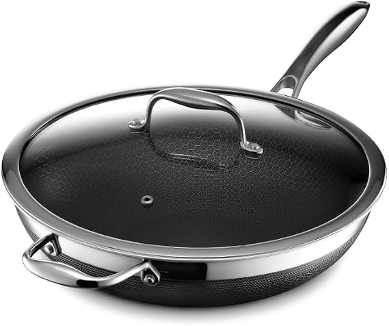 HexClad 12" Hybrid Nonstick Wok & Lid, Induction-Ready, Dishwasher Safe | Oven Safe