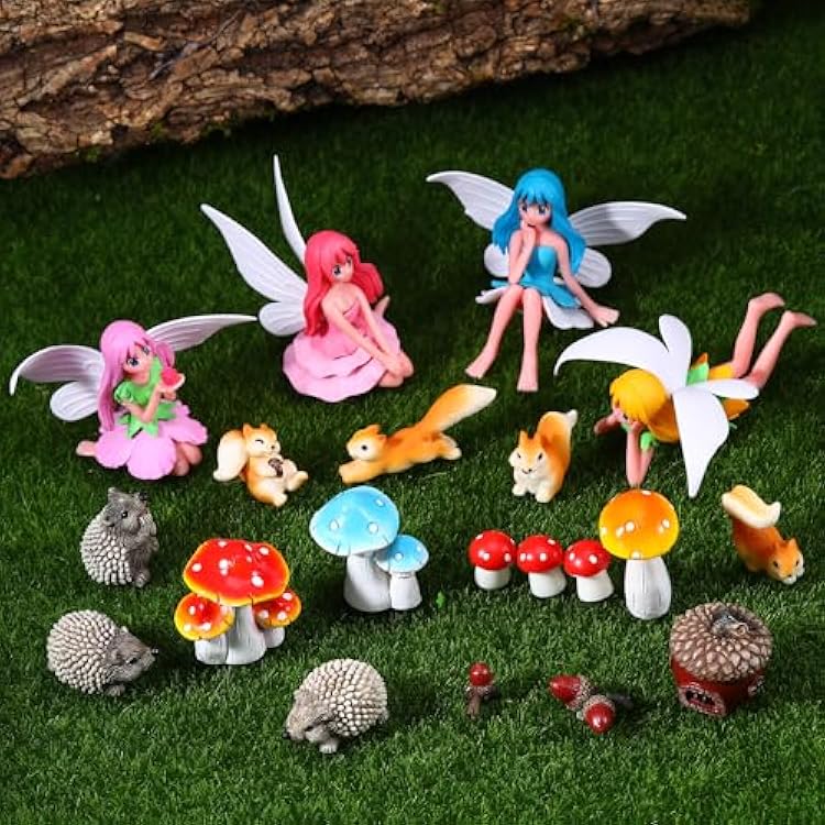 20Pcs Fairy Garden Accessories, Miniature Garden Ornaments Landscape Decorations Mini Fairy Figures Animal Plant Set for DIY Terrarium Potted Plants Dollhouse Desk Decor