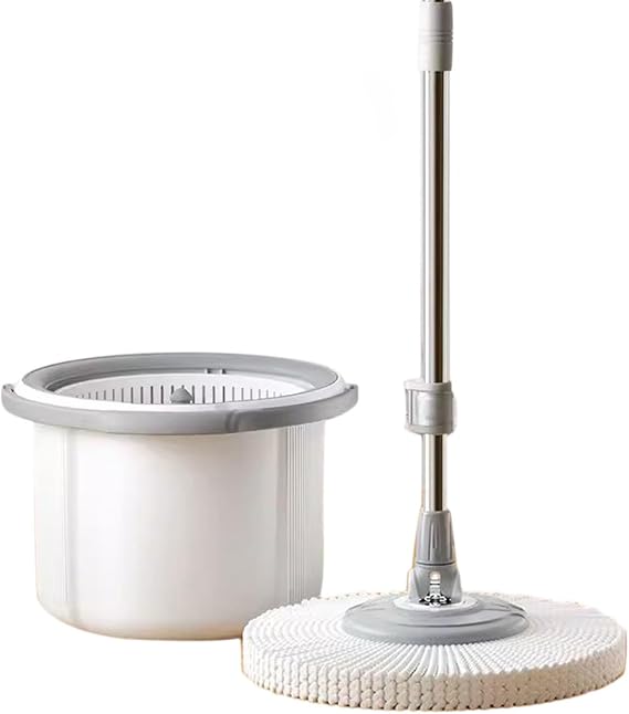 Spin Mop and Bucket Floor Cleaning Set with 5 Mop Pads Refills | Self Cleaning Dry/Wet Floor Mop with Wringer | Hand-Free Floor Cleaning Mop for Hardwood, Wood, Laminate, Tile,Grey