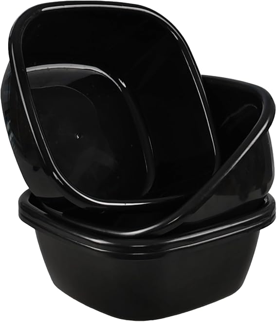 4-Pack 33.5cm Square Kitchen Washing Up Bowl Basin, Plastic Dish Tub Kitchen Sink Wash Bowl, 10 Litre