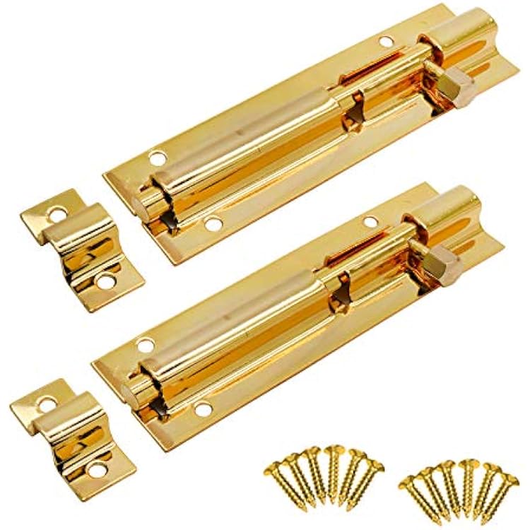 LC LICTOP 4 Inch Stainless Steel Barrel Bolt Latch, 2Pcs Gold Slide Lock for Cabinet, Window, Gate and Door Security, Sliding Bolt Latches for Fence, Shed and Barn Doors
